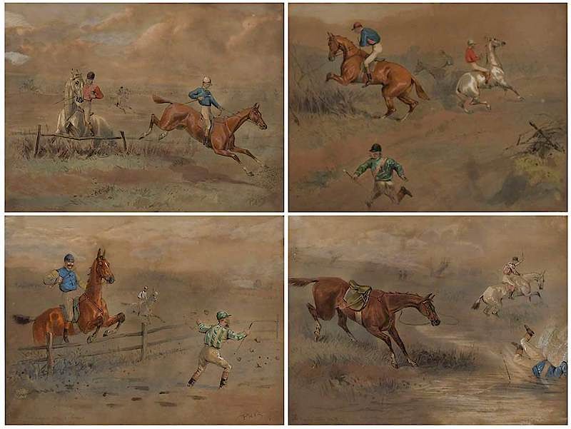 Appraisal: Hablot Knight Phiz Browne British Four Steeplechase Scenes each signed