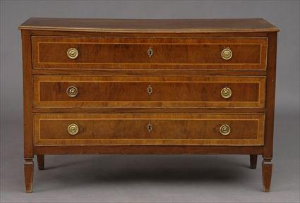 Appraisal: ITALIAN NEOCLASSICAL WALNUT COMMODE The rectangular cross-banded top above a