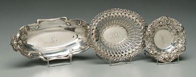 Appraisal: Three sterling bowls one oval with high relief iris decoration