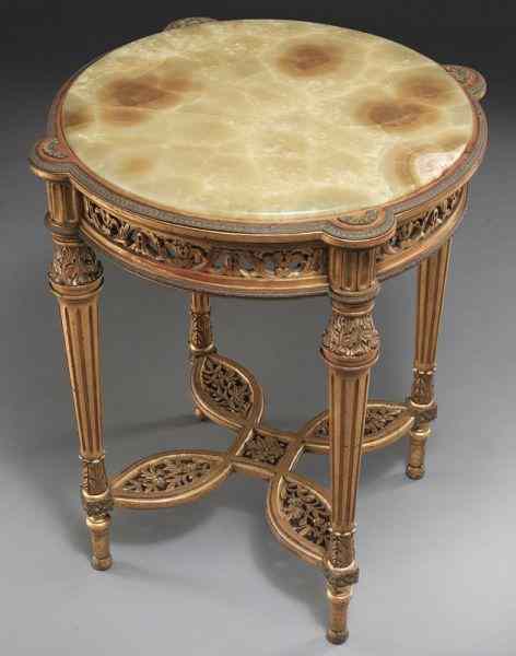 Appraisal: Louis XVI gilt wood and bronze mounted side table the