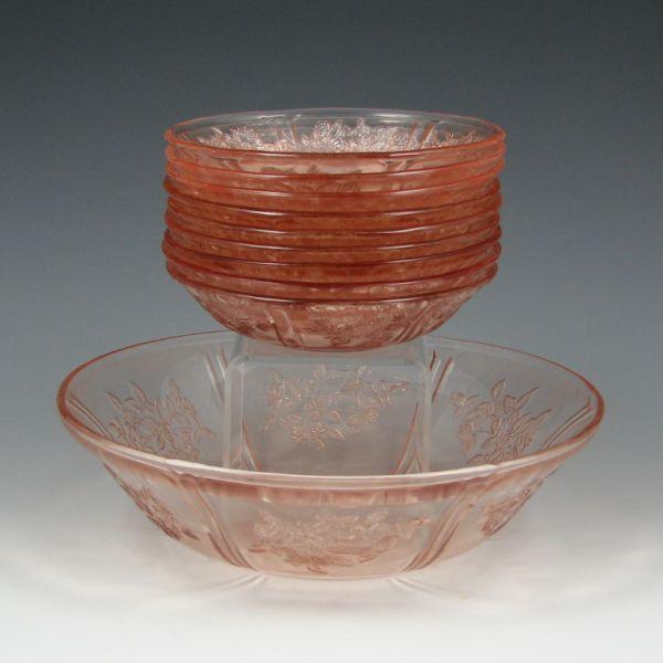 Appraisal: Eight Sharon Cabbage Rose by Federal Depression glass individual berry