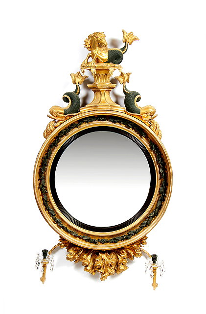 Appraisal: A REGENCY GILT GESSO AND PAINTED CONVEX GIRANDOLE WALL MIRROR