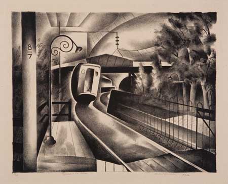 Appraisal: BENTON M SPRUANCE Approach to the Station Lithograph on cream