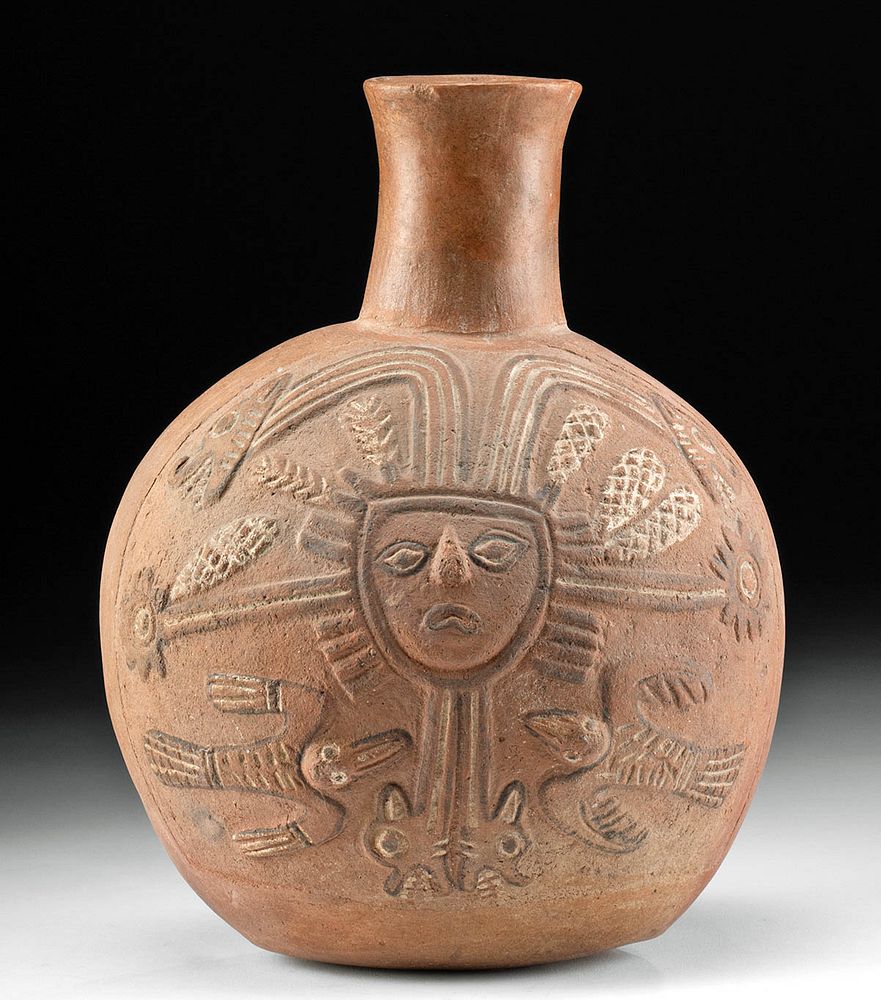 Appraisal: Chancay Polychrome Canteen w Figure Head Plants Pre-Columbian Central Coast