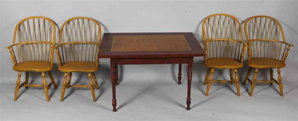 Appraisal: JEFF ROLAND PAINTED TAVERN TABLE WINDSORS th century child's Jeff