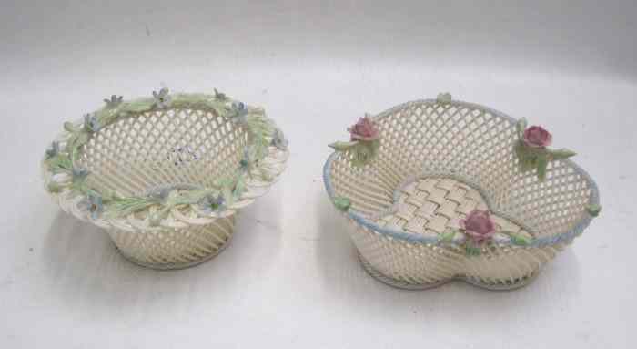 Appraisal: TWO IRISH BELLEEK PARIAN BASKETS c - each four strand