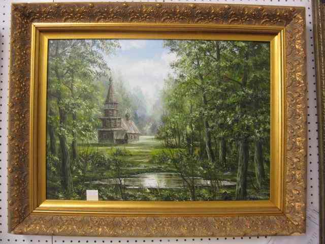 Appraisal: C A Kuznetsoff Oil Spring Landscapewith church image area ''