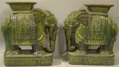 Appraisal: PAIR OF ELEPHANT VINTAGE GLAZED TERRA COTTA GARDEN BENCHES h