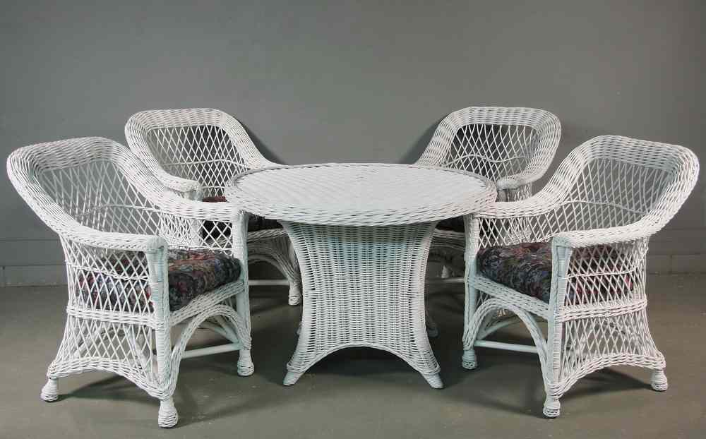 Appraisal: WICKER TABLE ARMCHAIRS - Contemporary Set of Bar Harbor pattern