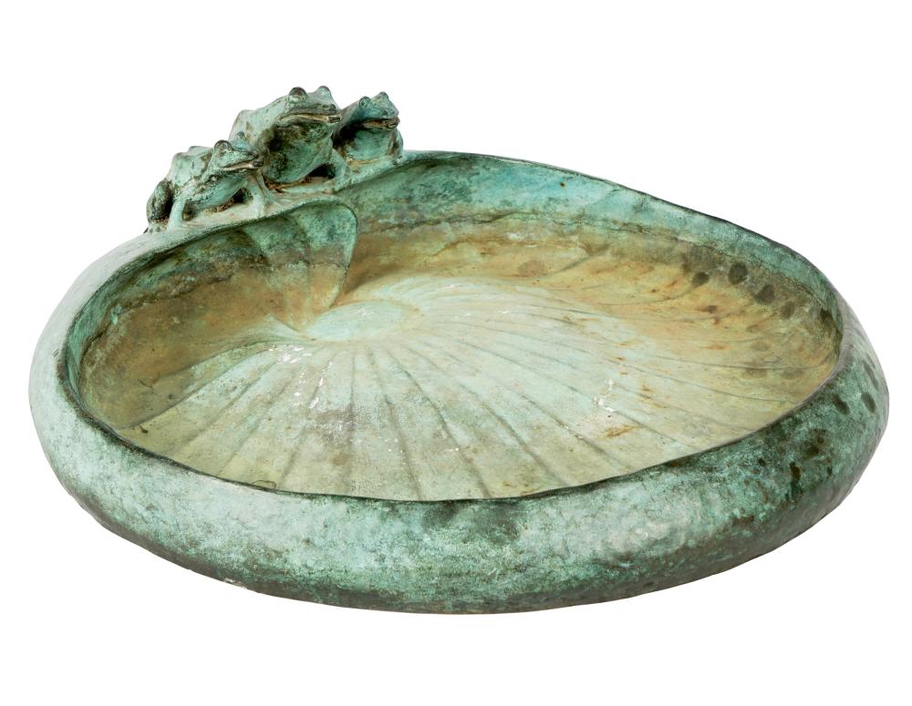 Appraisal: BRONZE FROG FOUNTAINshaped as a lily pad inches wide inches