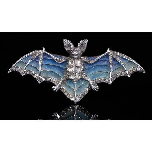 Appraisal: A Continental silver and plique a jour enamel bat brooch