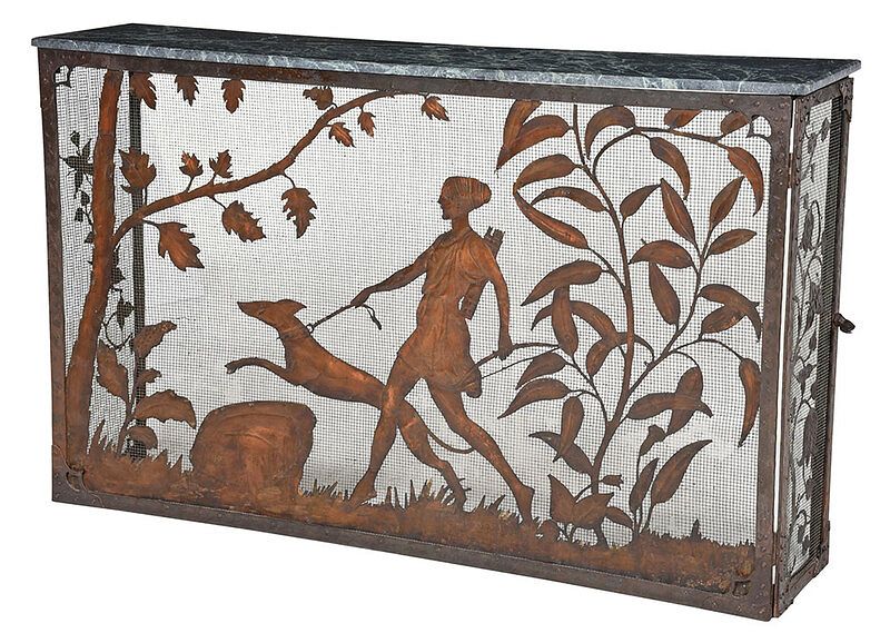 Appraisal: Art Deco Diana the Huntress Iron Radiator Cover probably American