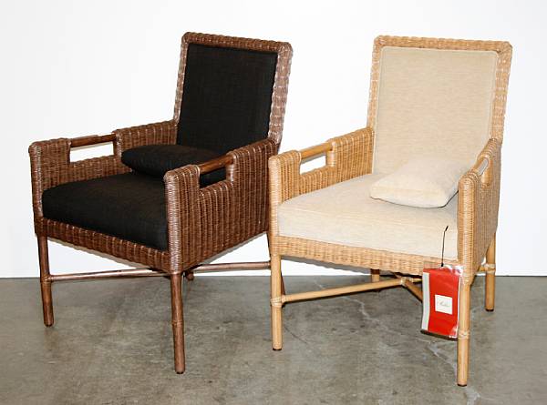 Appraisal: A set of three Thomas Pheasant woven armchairs McGuire Furniture