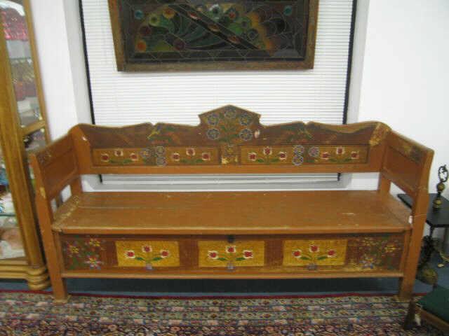 Appraisal: European Handpainted Bench floral back lift up seat for storage