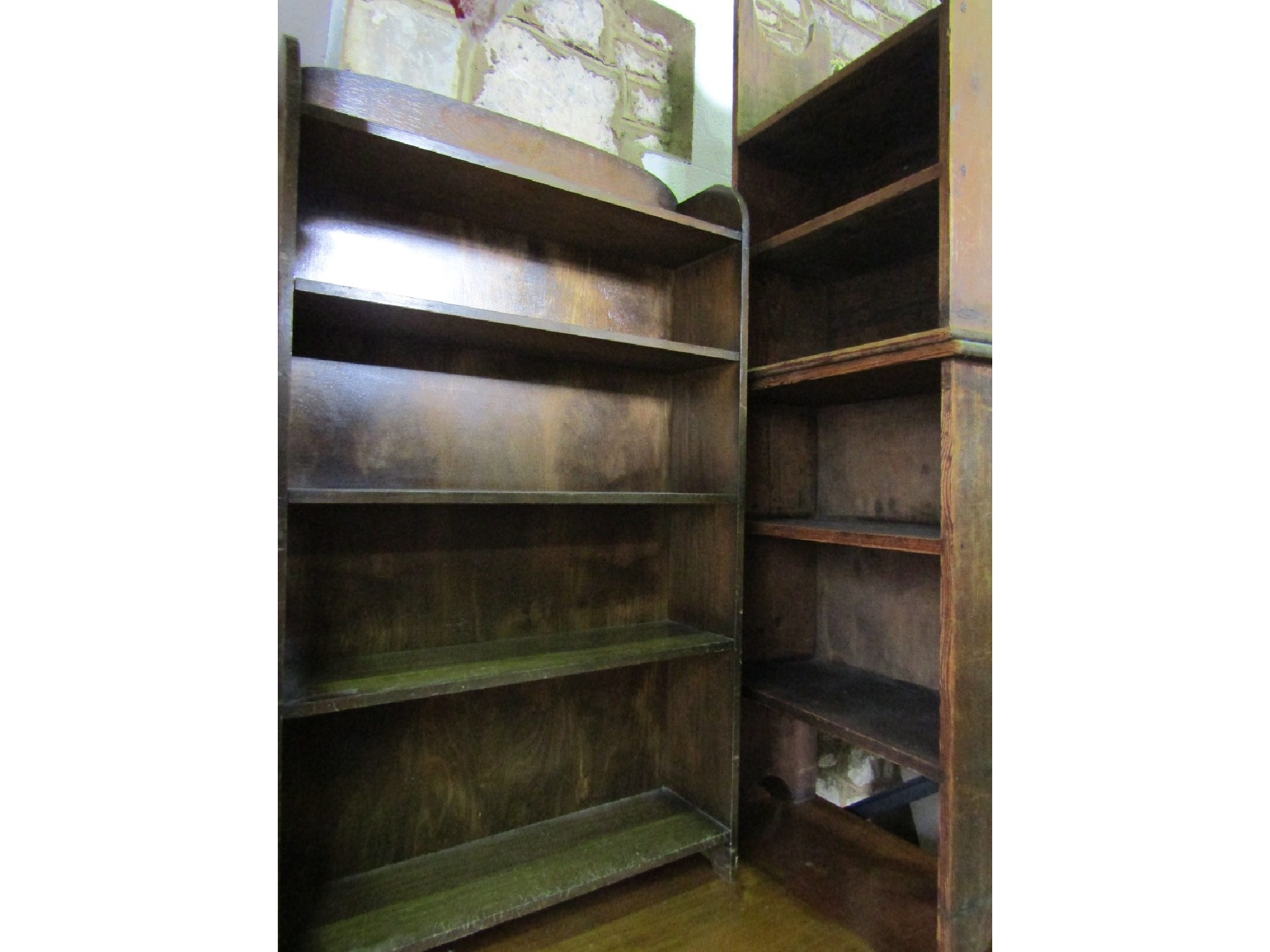 Appraisal: Two small rustic simple pine freestanding open shelves with enclosed