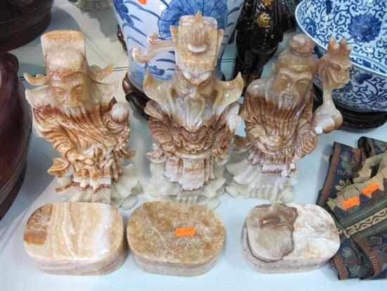 Appraisal: THREE VIETNAMESE CARVED ONYX SCHOLAR FIGURES LOSS