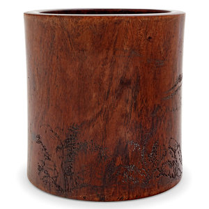 Appraisal: A Chinese Carved Hardwood Brush Pot Bitong of cylindrical form