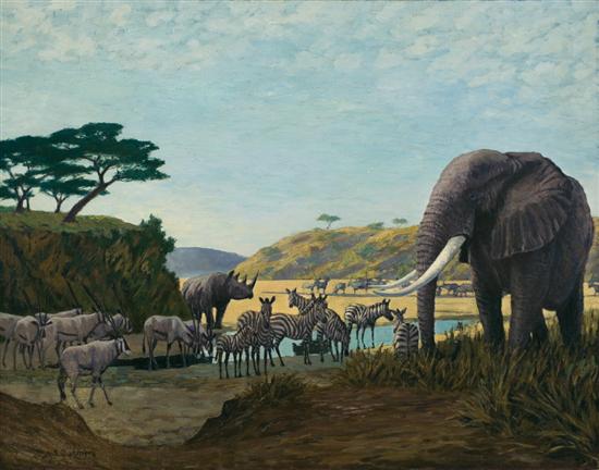 Appraisal: ARTHUR RADCLYFFE DUGMORE American - African Water at Dawn Elephant