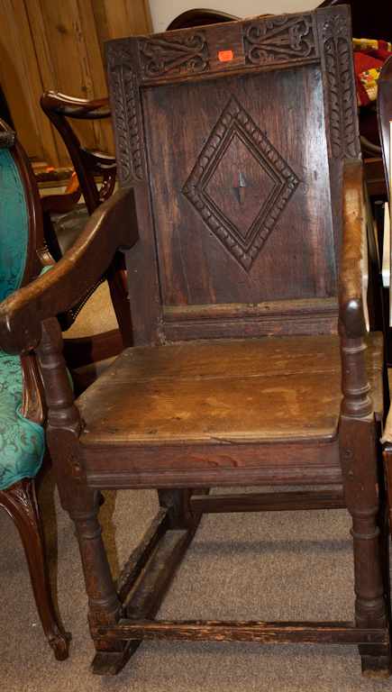 Appraisal: Jacobean style oak side chair converted to rocker Estimate -