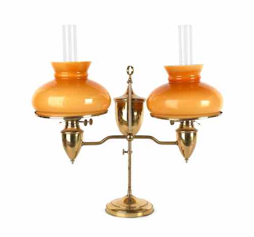 Appraisal: Edward Miller brass double-arm student lamp ca h