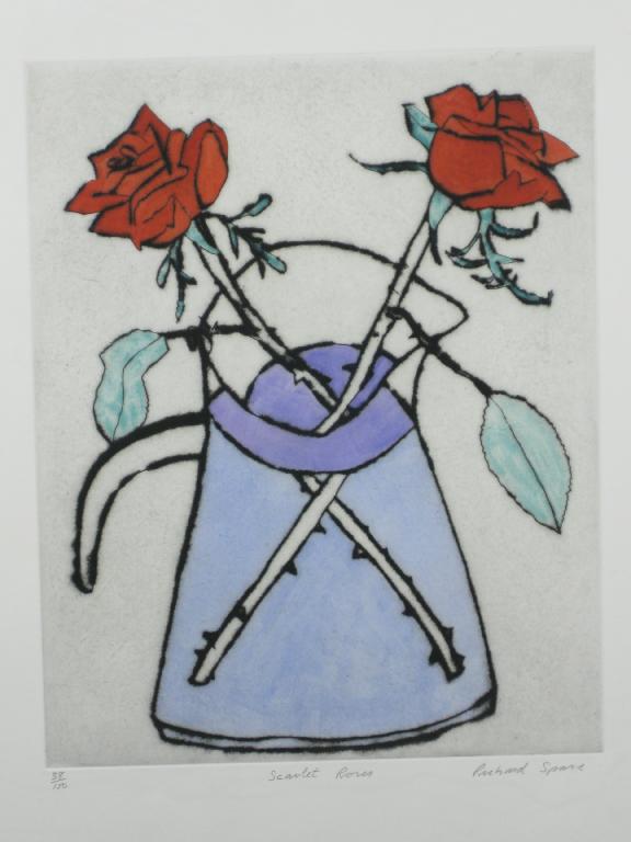 Appraisal: RICHARD SPARE Scarlet Roses in a Jug colour etching pencil