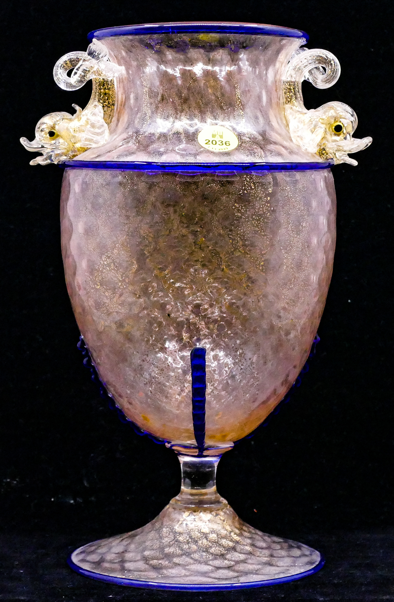 Appraisal: Venetian Glass Gold Aventurine Dolphin Handled Vase- ''