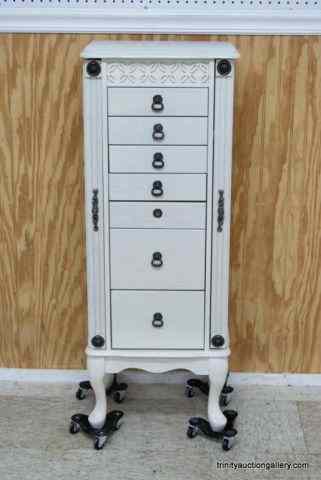 Appraisal: White Washed Oak Standing Jewelry CabinetCommonly referred to as antiqued