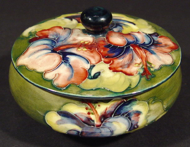 Appraisal: Circular Moorcroft box and cover hand painted and tubelined with