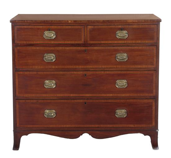 Appraisal: English inlaid mahogany chest of drawers circa crossbanding and herringbone