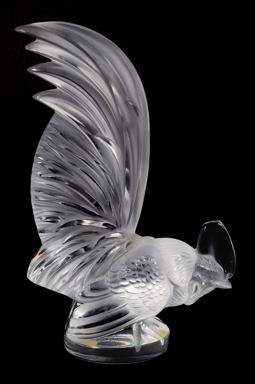 Appraisal: Lalique partially frosted crystal rooster car mascot inscribed Lalique France