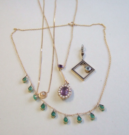 Appraisal: A gold amethyst and half pearl set pendant necklace a