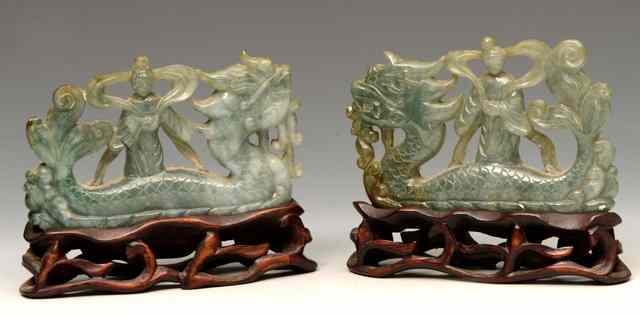 Appraisal: A PAIR OF CHINESE JADE CARVED MODELS each in the