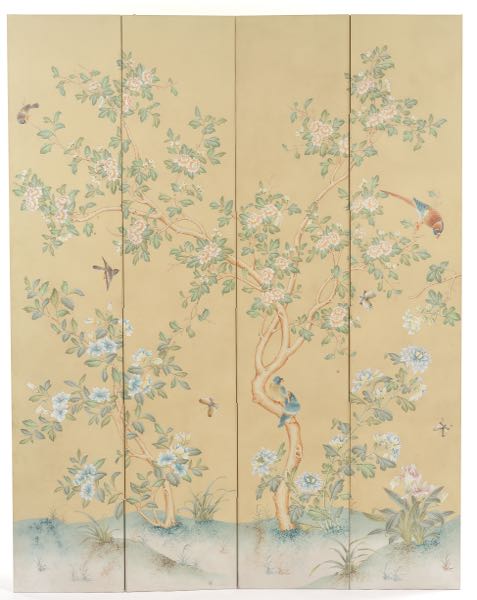 Appraisal: CHARLES GRACIE FOUR-PANEL DOUBLE-SIDED ROOM SCREEN x overall open Hand-painted