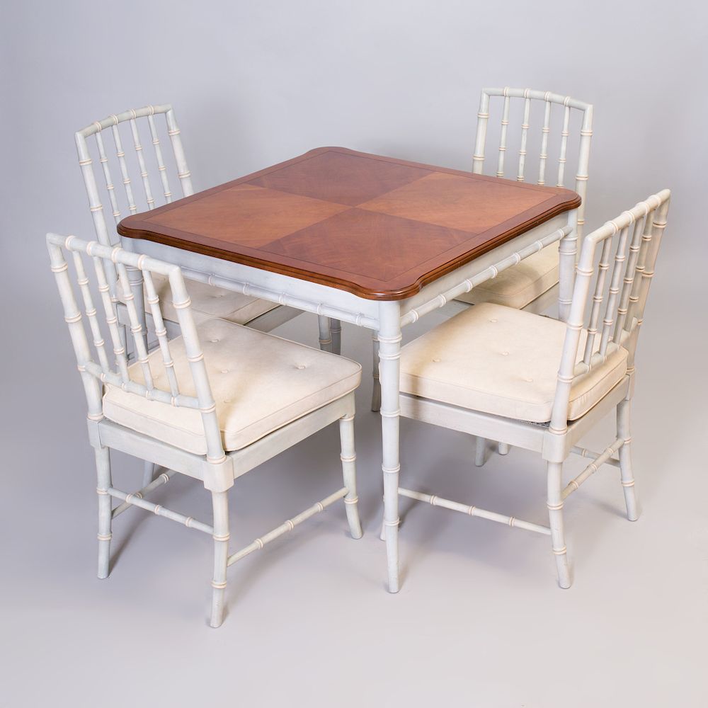 Appraisal: White Painted Faux Bamboo Table and Four Side Chairs en