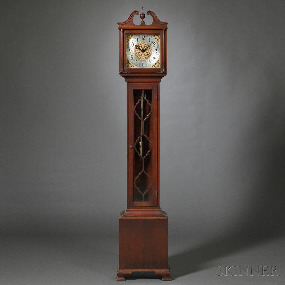 Appraisal: Colonial Mahogany Grandmother Clock Zeeland Michigan scroll-top case split columns