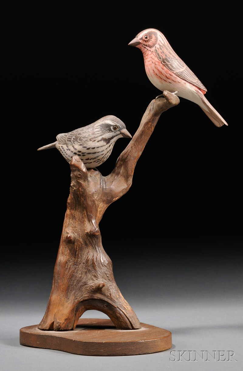 Appraisal: Jess Blackstone Bird Tree with Carved and Painted Purple Finch