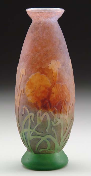 Appraisal: DAUM CAMEO VASE Exquisitely carved irises in a pastel palette