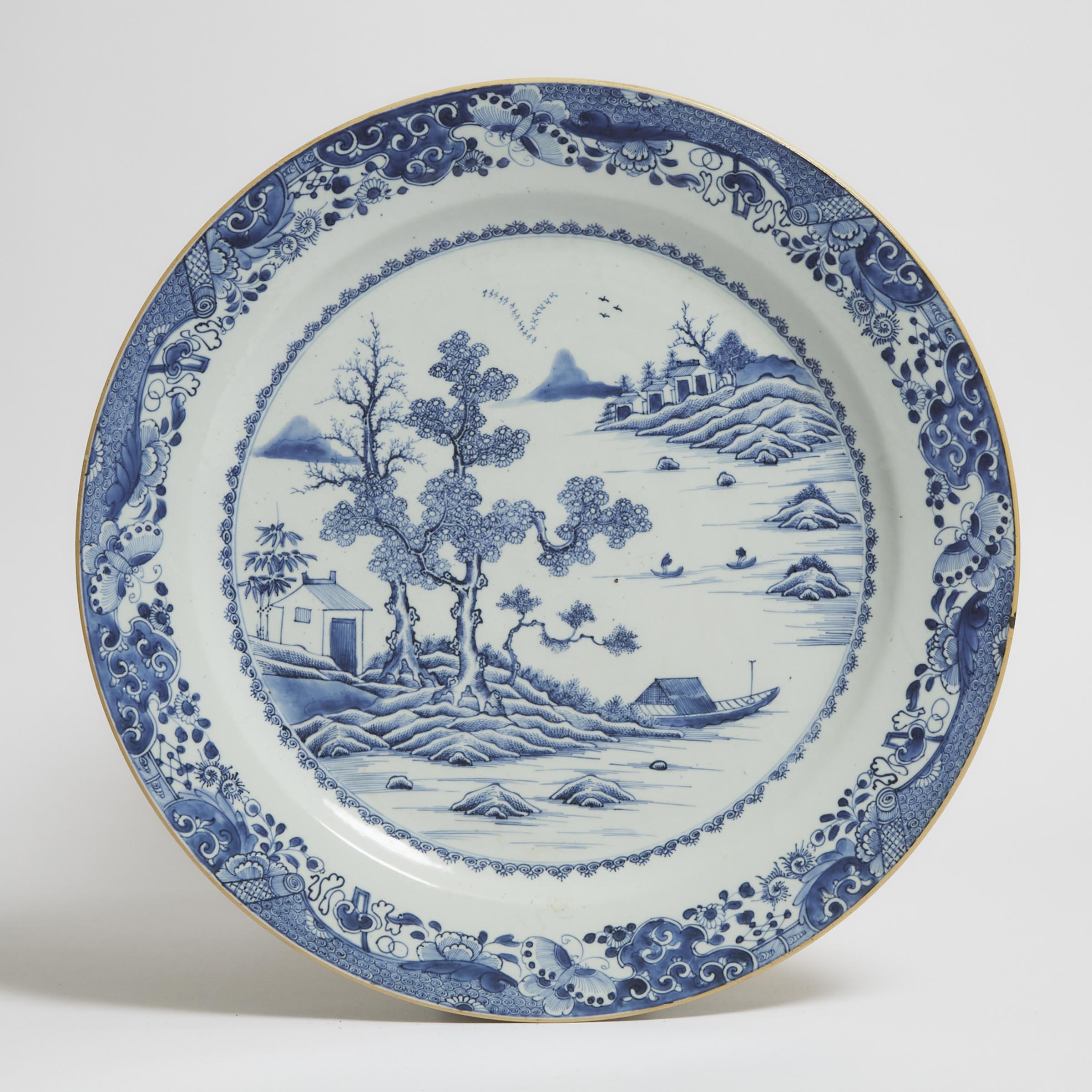 Appraisal: A Large Blue and White 'Landscape' Plate th Century diameter