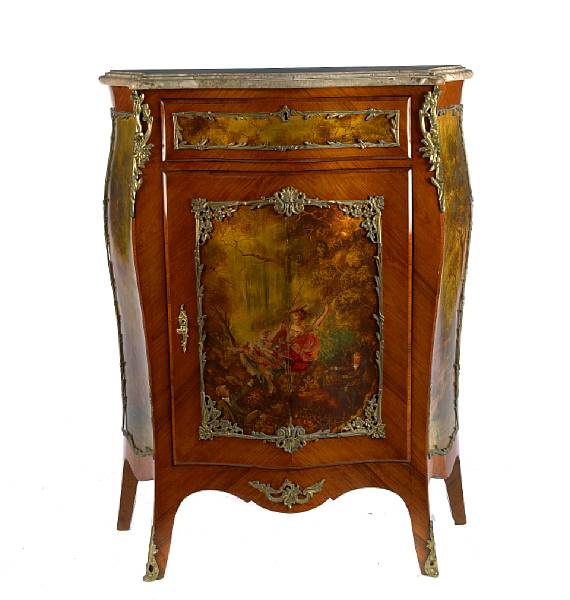 Appraisal: A Louis XV Vernis Martin style marble topped cupboard height