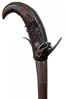 Appraisal: Inlaid Silver Gun Cane- Ca - A most unusual flintlock