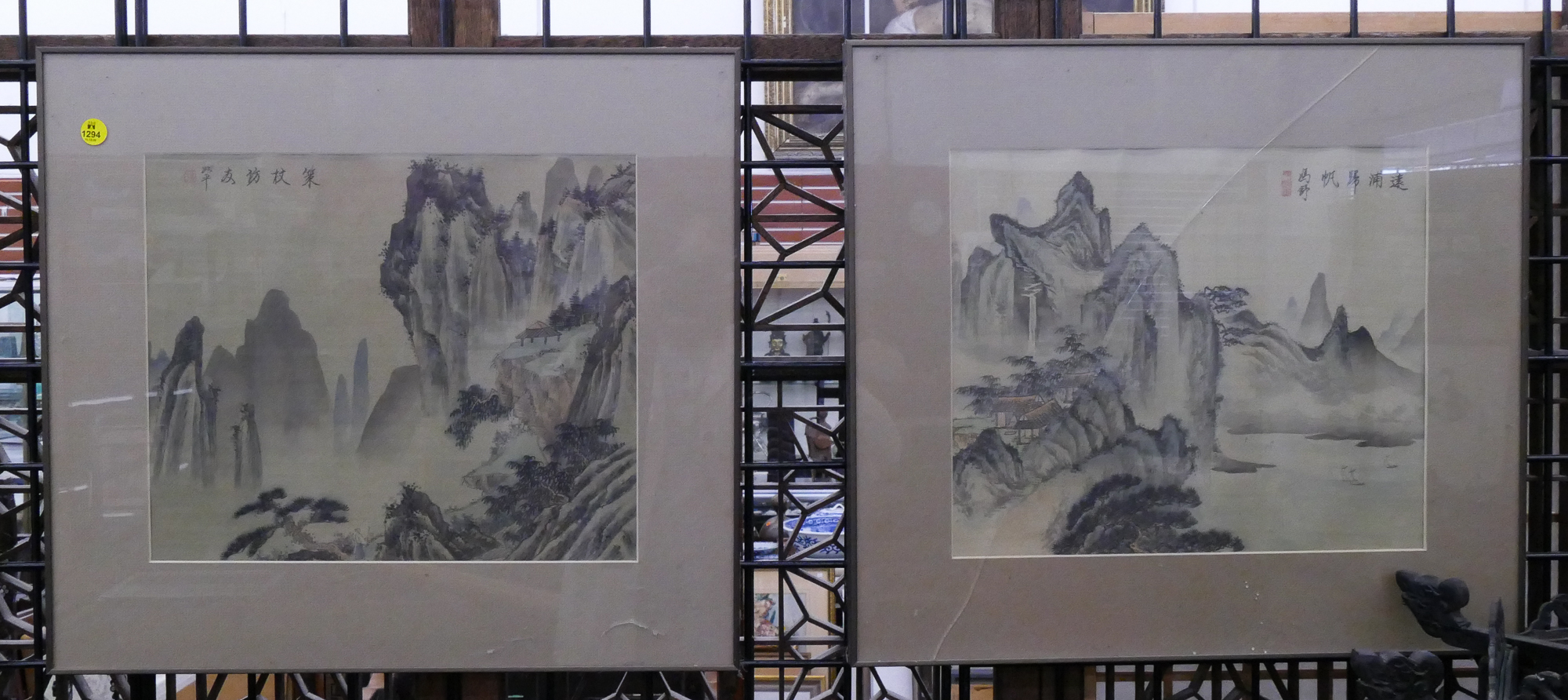 Appraisal: Pair Chinese Landscape Paintings on Silk Framed- x ''