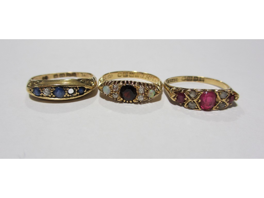 Appraisal: Three Victorian ct gold dress rings one with opal garnet