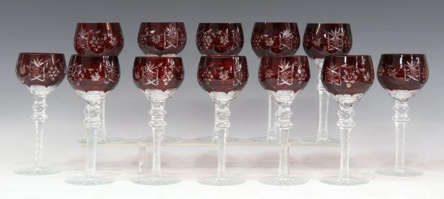 Appraisal: lot of Ruby-cut-to-clear glass wine goblets possibly Hungarian grapes and