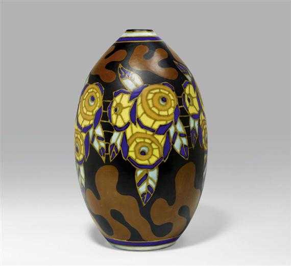 Appraisal: CATTEAU CHARLES - VASE Keramis circa Glazed fa ence Decoration