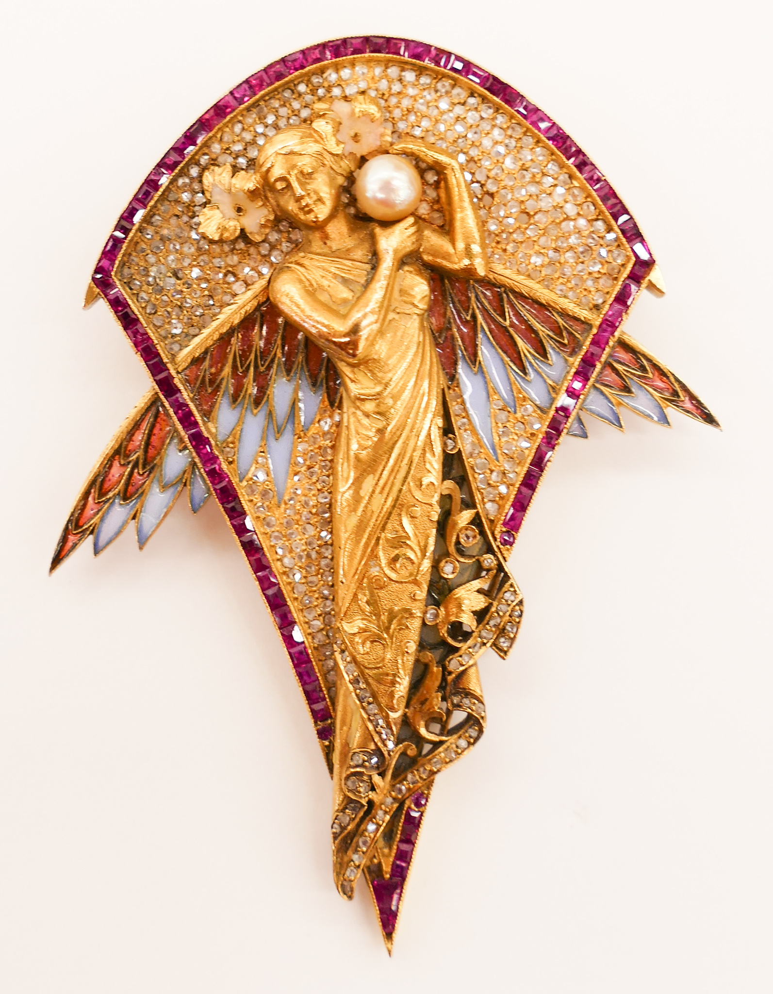 Appraisal: Masriera Barcelona k Plique-a-Jour Nymph Brooch ''x '' Art Nouveau