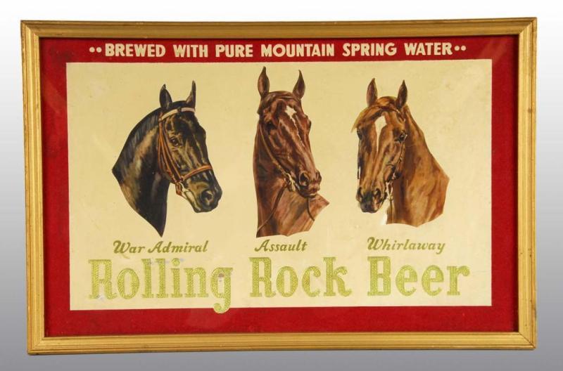 Appraisal: Cardboard Rolling Rock Beer Sign Description Features the famous race