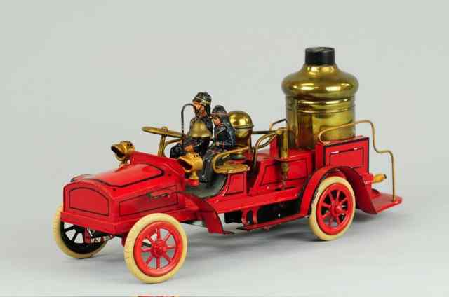 Appraisal: GUNTHERMANN FIRE PUMPER Germany c hand painted tin done in