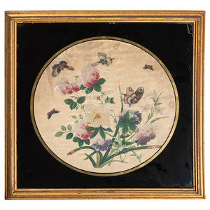 Appraisal: A Pair of Floral Paintings on Silk Late th Early