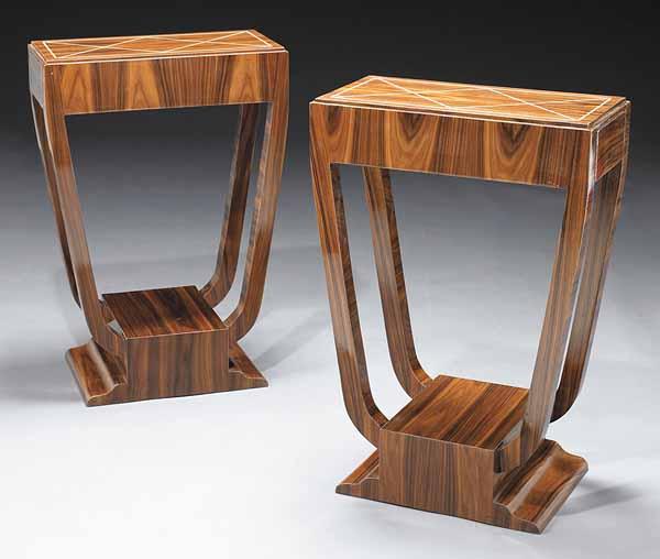 Appraisal: A Pair of Exotic Woods Veneered and Inlaid Pedestals in