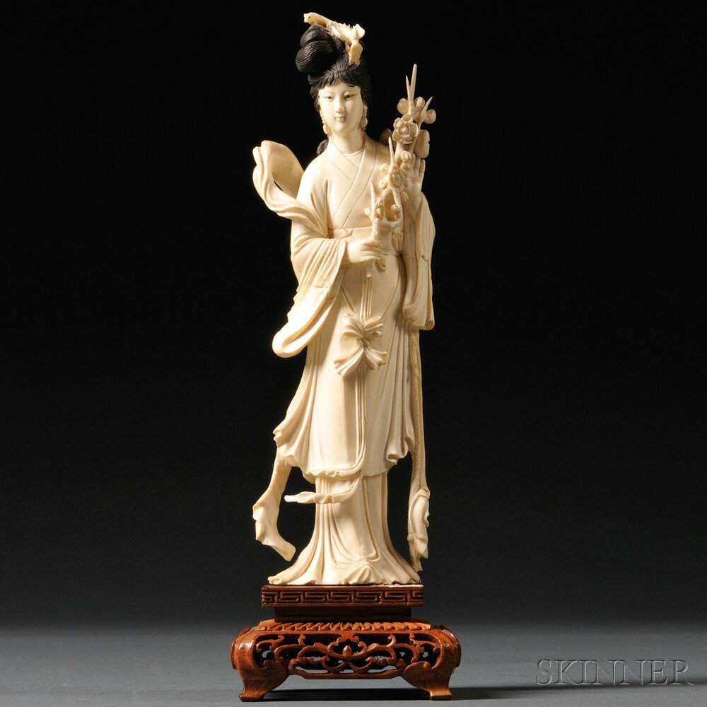 Appraisal: Ivory Carving of a Standing Woman China dressed in a